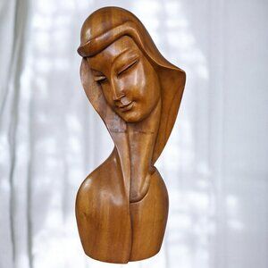 Mabini Wooden Bust Sculpture Woman Kiln Dried Monkey Pod-Handicrafts 19"